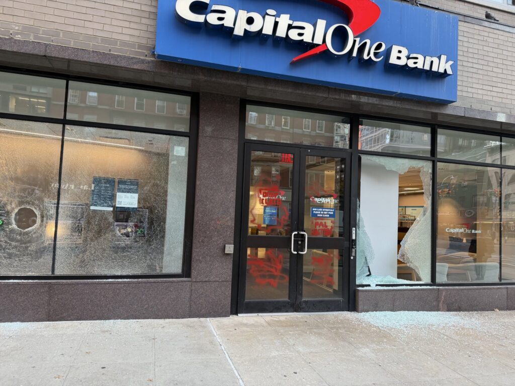 Manhattan Capital One Bank Branch Targeted With Anti-Israel Graffiti, Windows Smashed